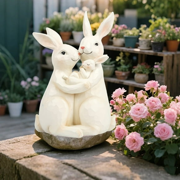 Figurine de Famille de Lapins, Lapins en Résine Amoureux, Déco Mignonne de Lapin de Pâques pour la Maison de Printemps, Ornement de Table de Style Ferme, Décorations de Sculpture de Lapin pour Salon, Étagère, Bureau, Table, Cour, Jardin