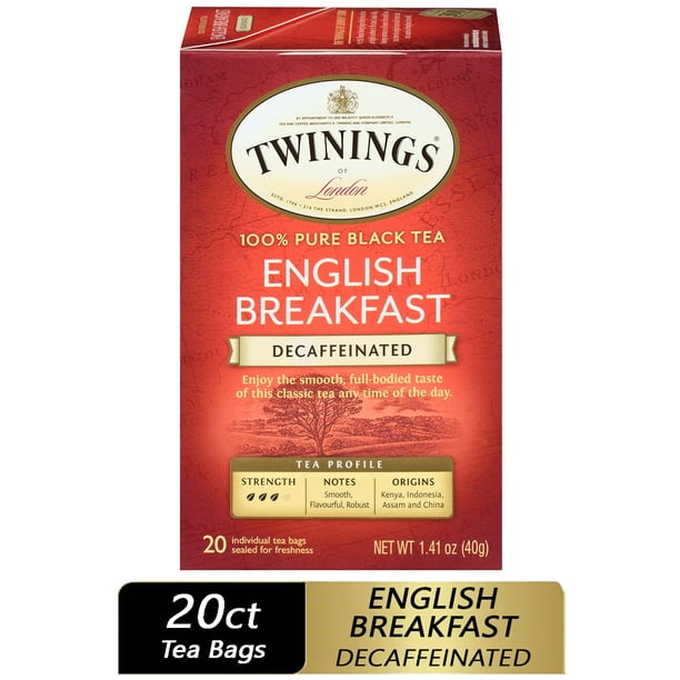 Twinings of London English Breakfast Decaffeinated 100 Pure Black Tea , 20 Ct., 1.41 oz