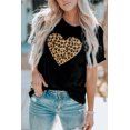 thumbnail image 3 of ABPHQTO Camiseta de manga corta de San Valentín con estampado de corazón de leopardo negro para mujer, 3 of 5