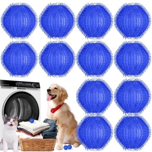12 Pack Reusable Pet Hair Remover Laundry Balls, Dual Use Washer & Dryer Lint Catcher, Effective Cat Dog Fur Collector for Clothes Sheets Towels Fleece Blankets
