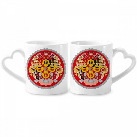 

Bhutan National Emblem Country Couple Porcelain Mug Set Cerac Lover Cup Heart Handle