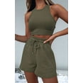 thumbnail image 4 of Women Summer Lounge Sets Casual Waffle Knit Crop Top Shorts Outfits 2 Piece Sets Sleepwear Green XL, 4 of 9
