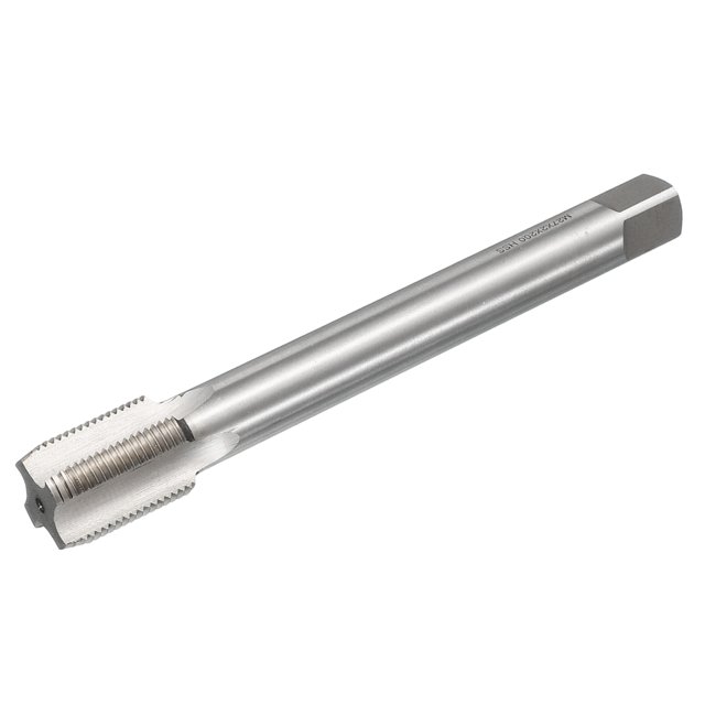 Metric Thread Tap M27 x 2 H2 200mm Extra Long Straight Flute Tapping Tool made of 6542 high-speed steel. Features a straight flute design for efficient thread cutting with right-hand tapping direction. Suitable for creating or repairing threads in metals like stainless steel, alloy steel, and cast iron. The tool has a total length of 200mm (8 inches), a thread length of 38mm (1.5 inches), and a square shank width of 16mm (0.63 inches). Ideal for use with tapping machines, drilling machines, and CNC equipment. Not recommended for hand or electric drill tapping.