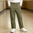 thumbnail image 4 of DJDLJWCJ Boys School Uniform Pants Comforty Elastic Waist Straight Cargo Pants Solid Color Side Pocket Casual Trousers Green Size 7, 4 of 9