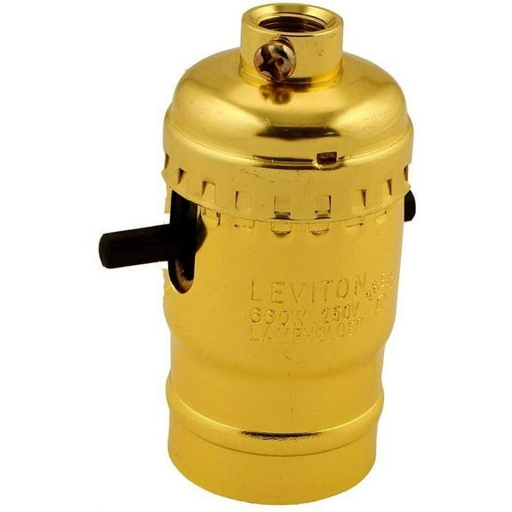 Leviton 6098-PG Medium Base Complete, Aluminum Shell Incandescent Lampholder, Push-Through, Single Circuit, 1/8IPs Tapped Bushing, Brass