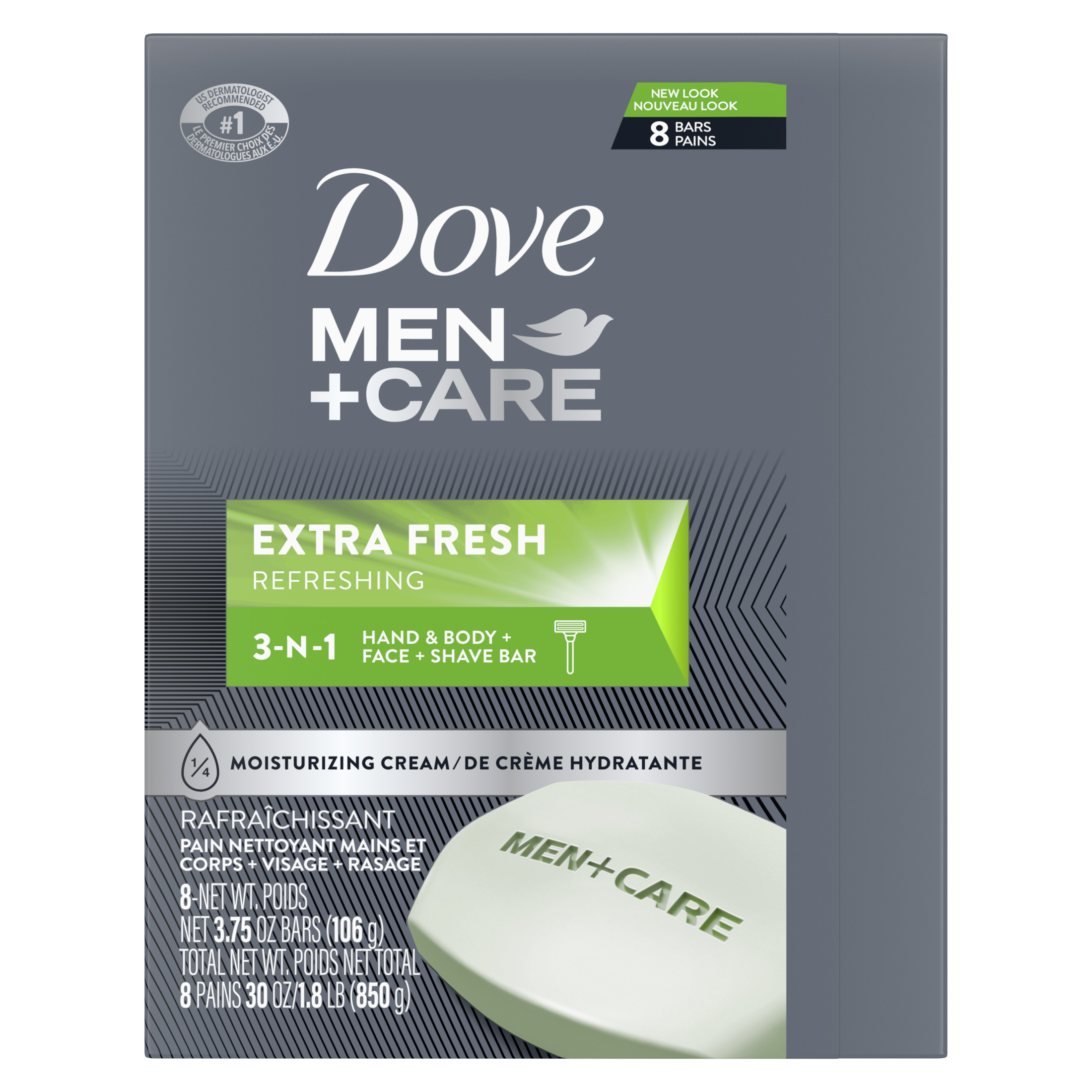 Dove Men+Care Body + Face Bar Invigorating Formula All Skin Type, Extra Fresh, 3.75 oz (8 Bars) - image 4 of 10