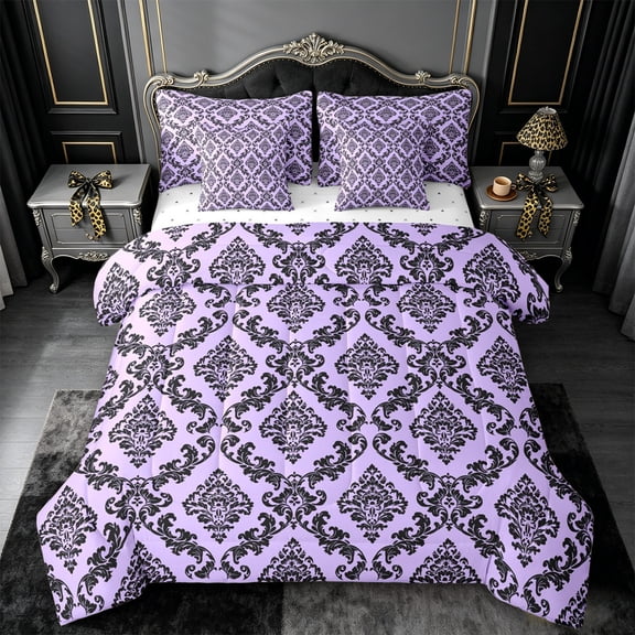 meiyoeat Royal Damask 7-Piece Twin Bedding,For Girls,Elegant Pattern Bedding Comforter Set For Girl,Reversible