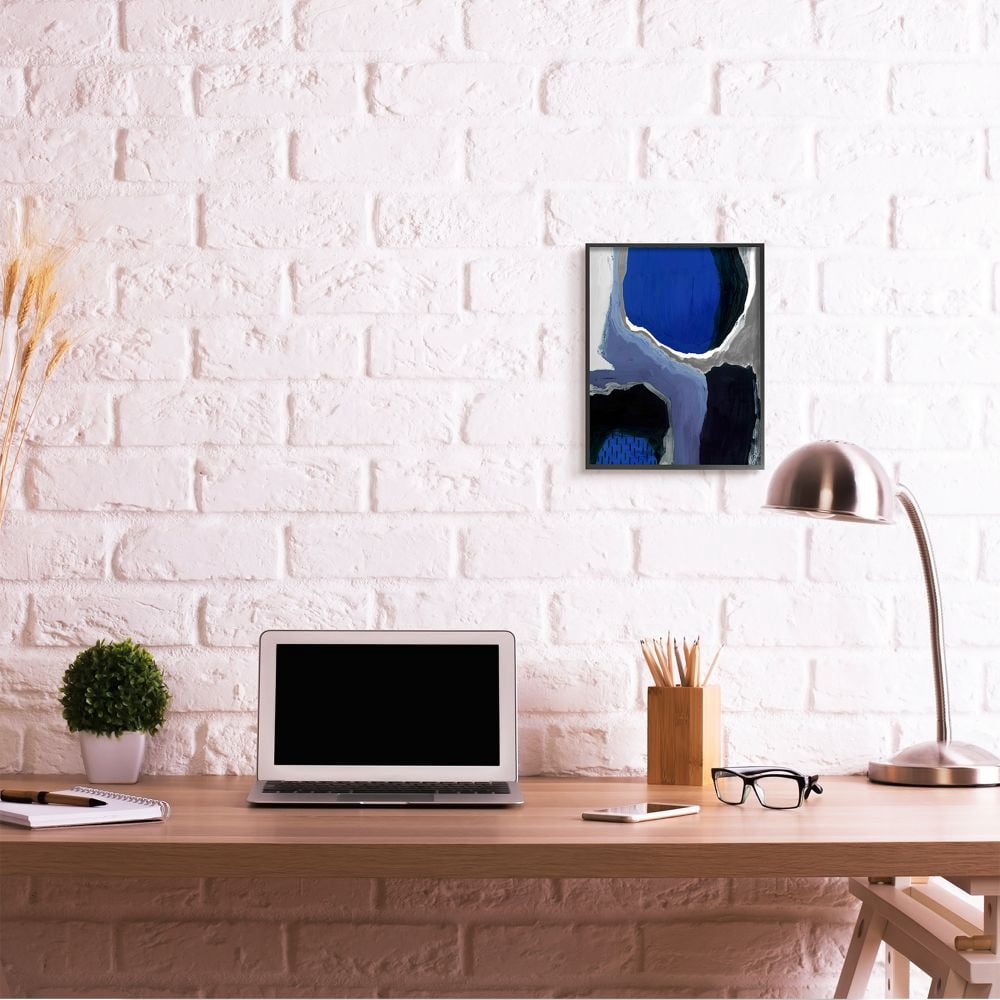 Stupell Industries Abstract Masculine Cobalt Blue Grey Black Design Framed Wall Art Design by Studio W