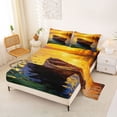 thumbnail image 2 of Feelyou Golden SunLake Wooden Boat Landscape Full Size Sheets for Men Women, Autumn Forest Mountain Wildlife Bed Sheets, 4 Pieces, 2 of 5