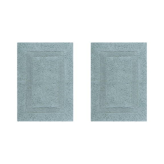 Better Trends Premium 2 Piece Bathroom Rug Set 100% Cotton, Extra Soft Tufted Bath Mat, Water Absorbent & Reversible Mat, Blue Lux Collection