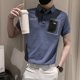 thumbnail image 2 of Camiseta polo azul con cuello para hombre, ropa de calle, estilo vintage, con estampado de acuarela y alfabeto, de secado rápido, 2 of 5