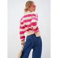 thumbnail image 6 of Women'S Color Block Striped Sweater Long Sleeve Cardigan Button Down V Neck Knit Top Fashion Knitwear Rose Red L, 6 of 10