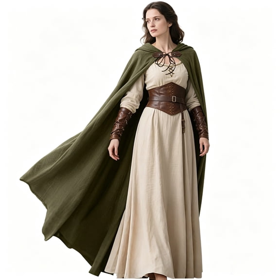 L'VOW Unisex Medieval Hooded Cloak Long Renaissance Cape with Hood - Halloween Cosplay LARP Wizard Elf Costume