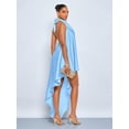 thumbnail image 2 of Blue Glossy Satin Halter Neck Asymmetrical High-Low Maxi Dress, Sleeveless Backless Evening Gown, 2 of 6