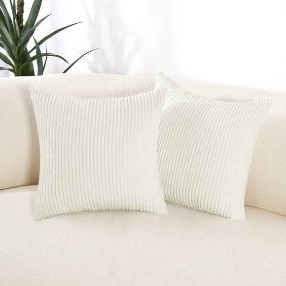 Deconovo Corduroy Throw Pillow Cover with Stripe Pattern, 20x20 Inch, Cream White Soft Cushion Covers for Couch Bedroom Sofa Living Room, Pack of 2