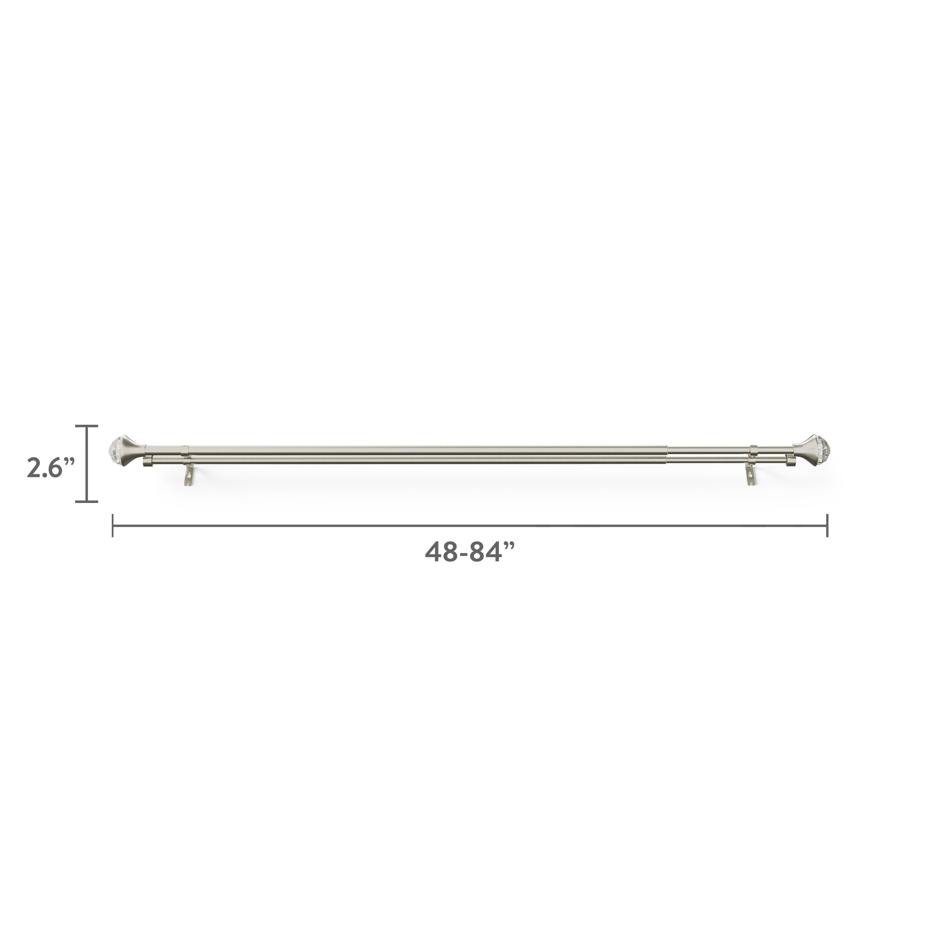 Mainstays Kids 3/4 in Satin Nickel Faceted Gem Adjustable Double Curtain Rod, 48-84 in