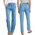 thumbnail image 2 of Sentmoon Linen Pants Solid Color Drawstring Elastic Waist Petite Pants Oversized Relaxed Fit Wide Leg Womens Summer Pants Beach Vacation Essentials for Summer and Hot Weather, 2 of 8