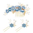 thumbnail image 1 of Juego de 3 combinaciones de horquillas para el pelo de color azul y morado, tocado para novia y boda, 1 of 4