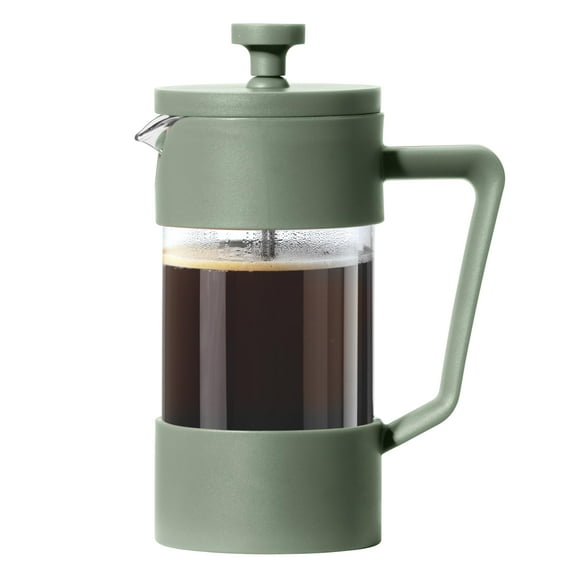 Oggi French Press Coffee Maker (12oz)- Borosilicate Glass Coffee Press Single Cup French Press 3 cup Capacity Olive