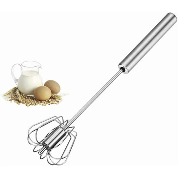 Stainless Steel Egg Whisk, Hand Push Rotary Whisk Blender Versatile Milk Frother Hand Push Mixer Stirrer Make Froth, Foam & Whipped Cream Semi Auto Egg Beater 12inch