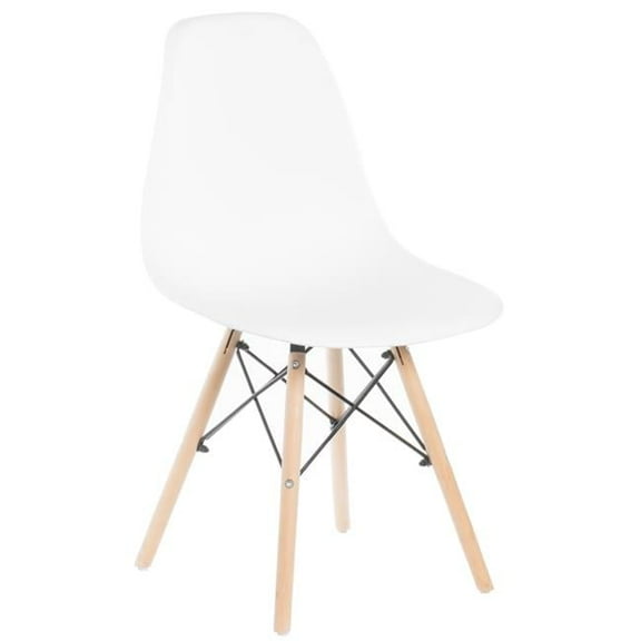 32.5 x 18 x 20 in. Mid-Century Modern Style Plastic DSW Shell Dining Chair with Solid Beech Wooden Dowel Eiffel Legs, White