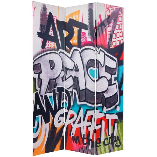 Oriental Furniture 71.25'' x 47.25'' Double Sided Graffiti 3 Panel Room Divider
