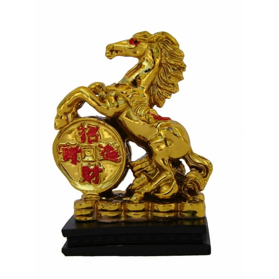 Golden Horse Statue Stepping on Money Coin