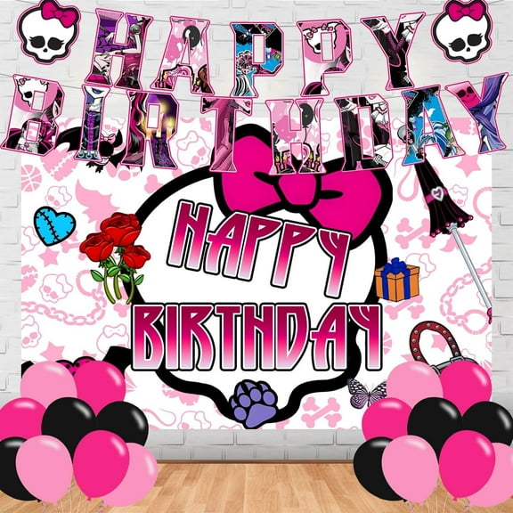 Monster Girl Party Decorations,Cartoon Girls Birthday Decorations,Monster Decorations Cute Backdrop Banner Balloons for Girl Birthday Party Supplies