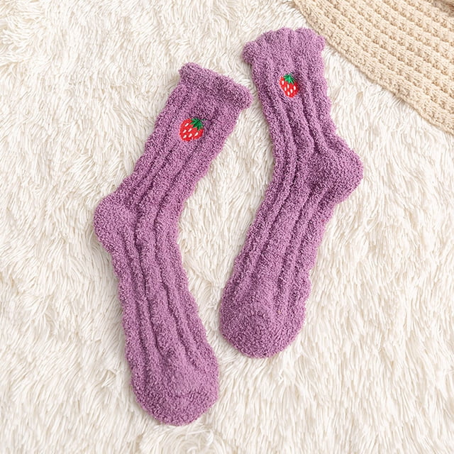 Chaussettes Décontractées d'Hiver Chaudes pour Femmes, Chaussettes Fruitées Pêche pour Femmes, Bas de compression, Violet