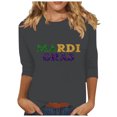 thumbnail image 2 of Women's Mardi Gras Shirts Carnival Printed 3/4 Sleeve Casual Round Neck Loose T-shirt Gray M, 2 of 5