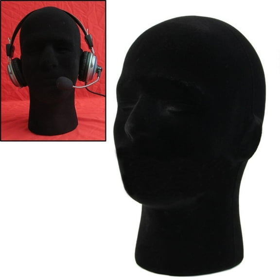 Manunclaims Male 12" Foam Flocking Black Mold Mannequin Model Head Wig Display Stand for Home Display Hat Glasses