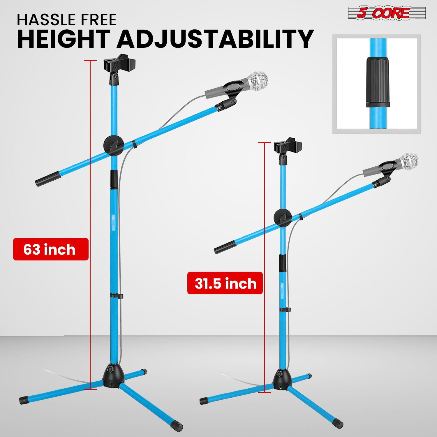 Mic Stand Floor Height Adjustable Tripod Microphone Stands w Extending Telescoping Boom Arm - MS DBL G SKY BLUE