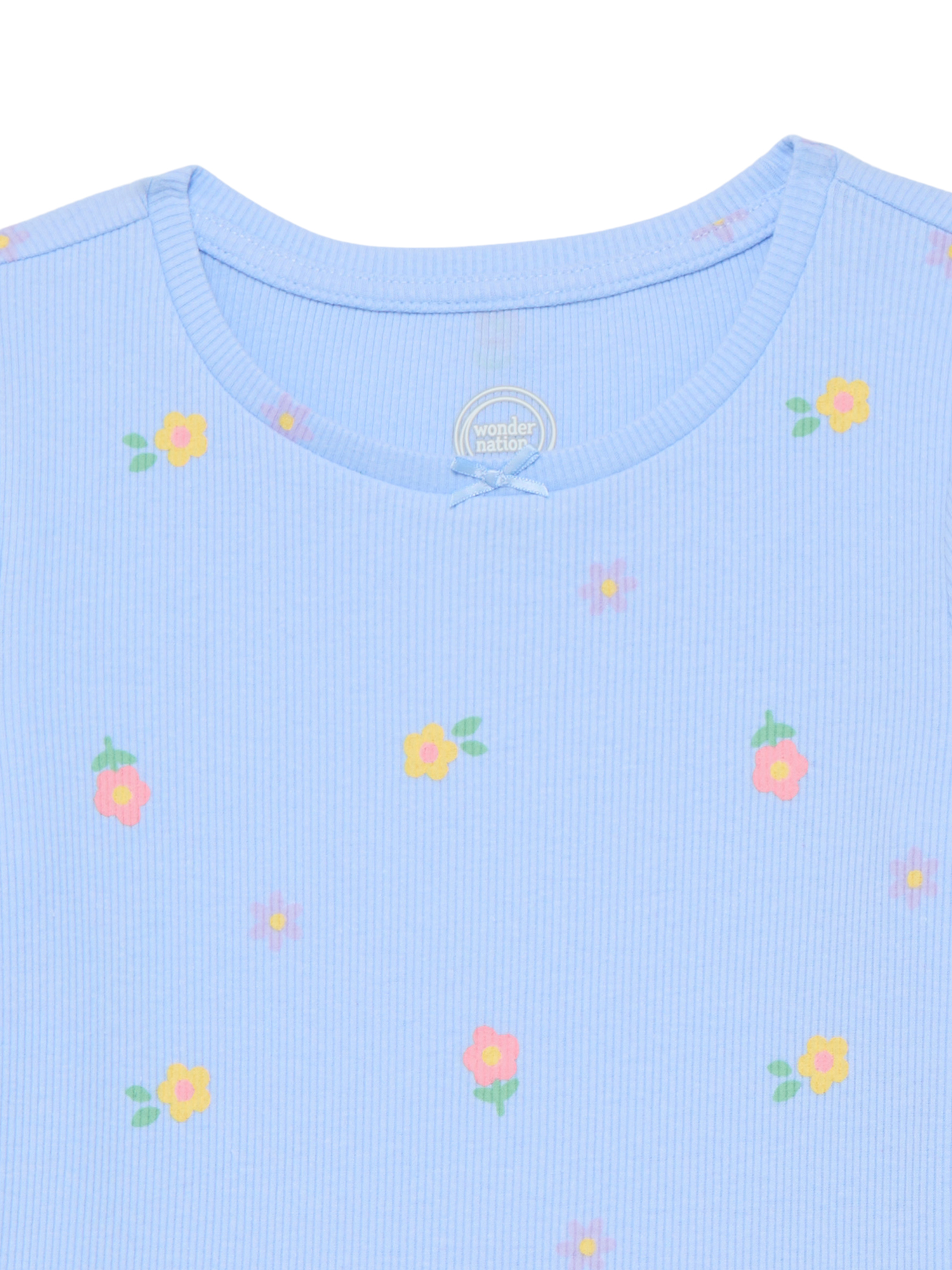 Wonder Nation Girls Printed Rib Tee with Long Sleeves, Sizes 4-10
