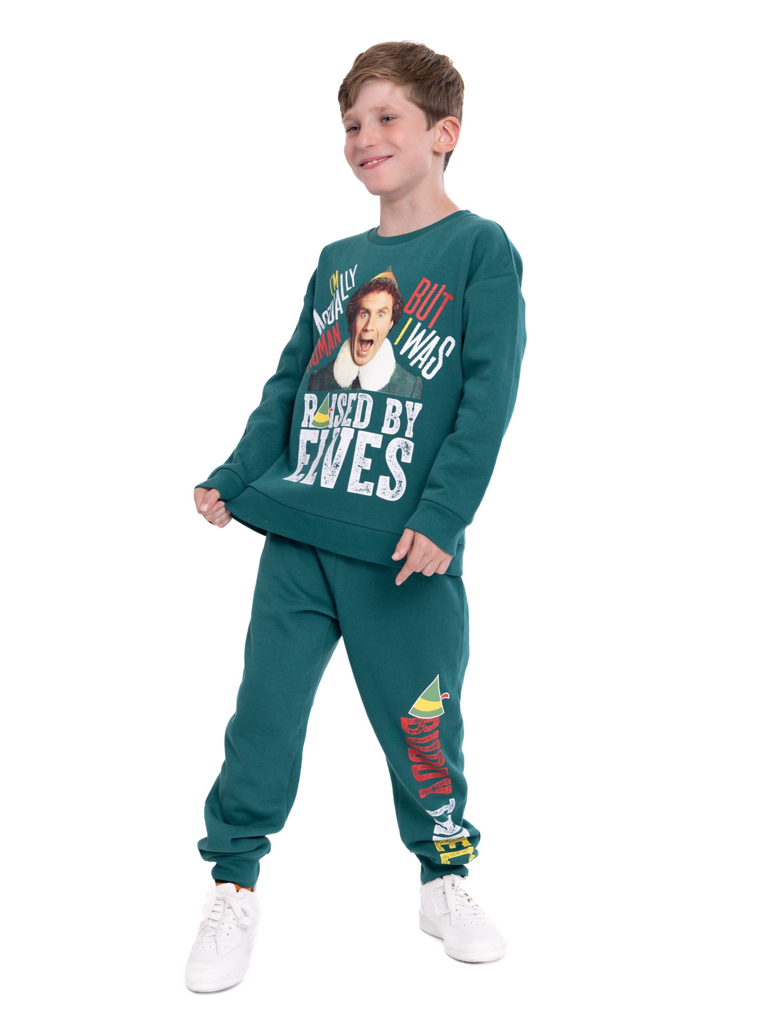 Buddy the Elf Boys Holiday Graphic Fleece Sweatshirt and Jogger Pant 2 Piece Christmas Outfit Set, Sizes 4-12