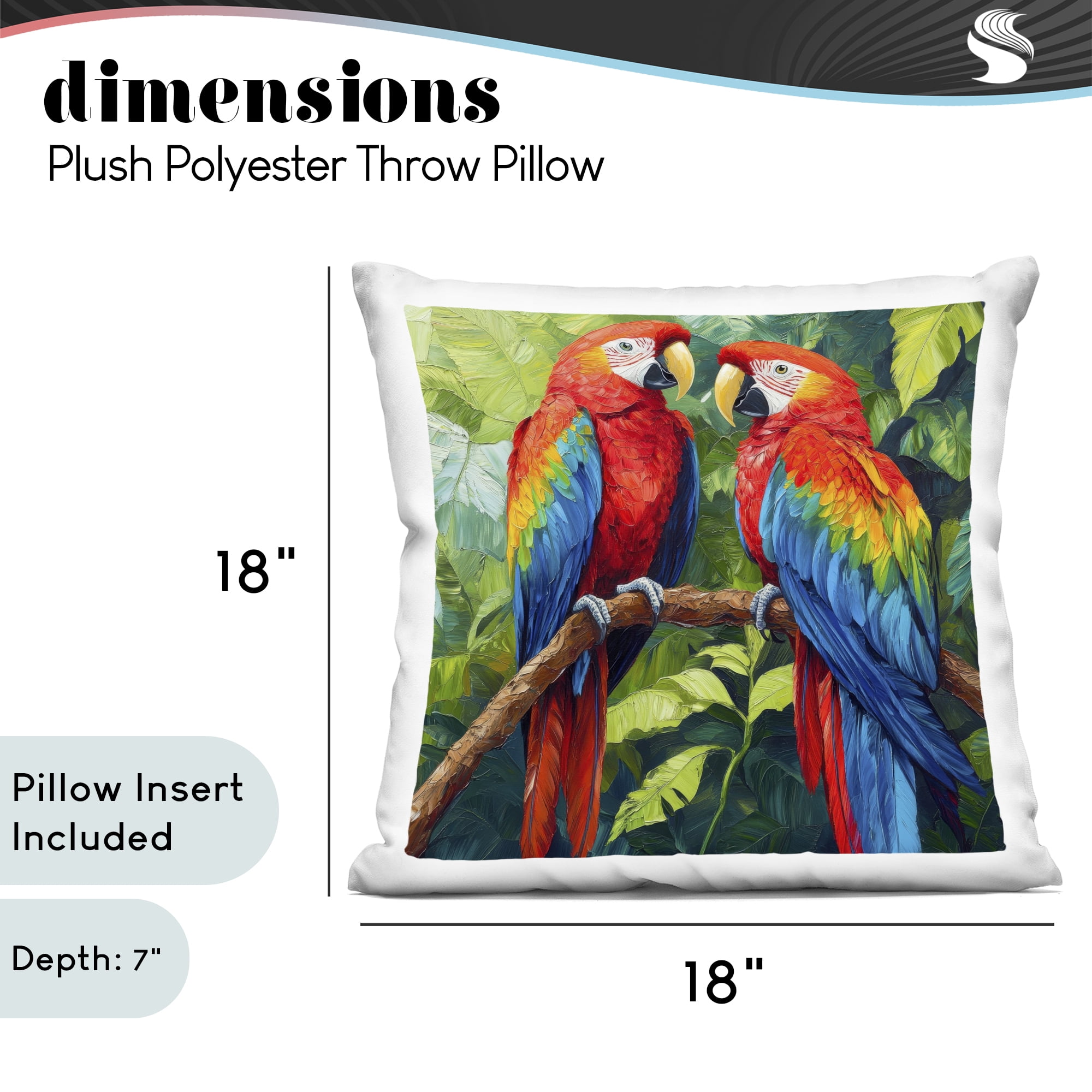 Stupell Industries Tropical Parrot Pair Decorative Printed Throw Pillow, design by Petal Prints Design, 18 x 7 x 18