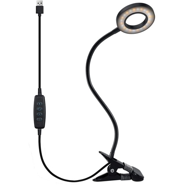 Clip Light Luces de lectura - Lámpara de escritorio con abrazadera con 3 modos de color y 10 brillos regulables, 360 ° Flexible Cuello de cisne Abrazadera de libro Luz para videoconferencia Iluminació Namotu CQ242