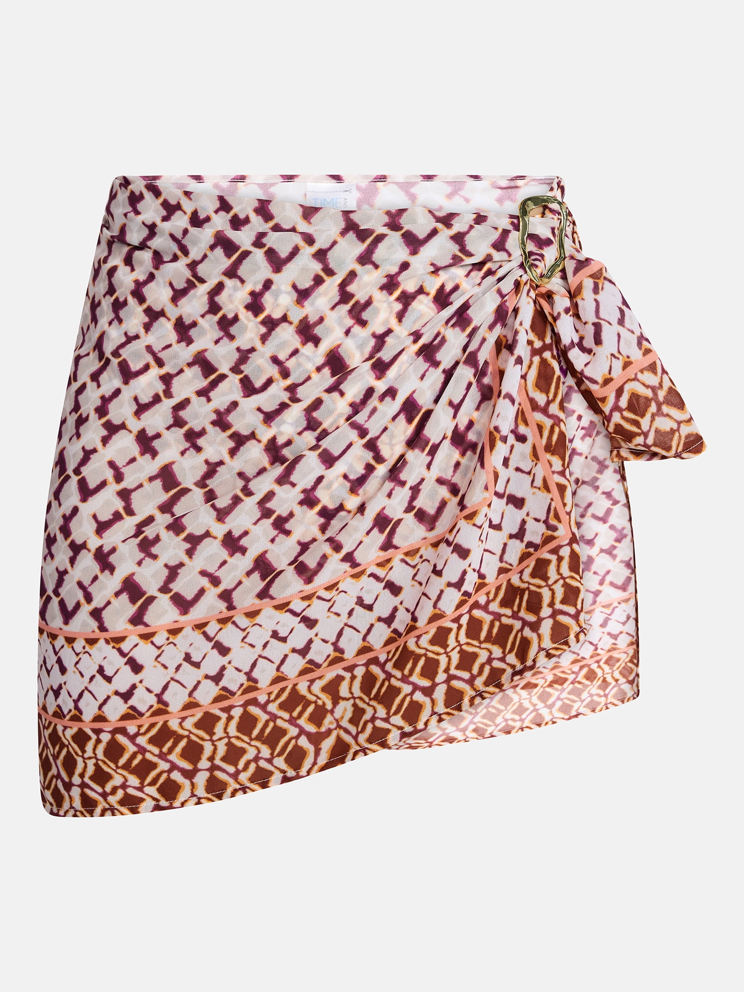 Time and Tru Women's Mini Sarong Coverup with Ring Buckle, Sizes S/M-1X/2X