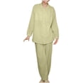 thumbnail image 2 of Sakmal Womens Pajamas Sets Under $10 Long Sleeve Green Button Down Cotton Solid Loose Fit Ladies Sleepwear, 2 of 9