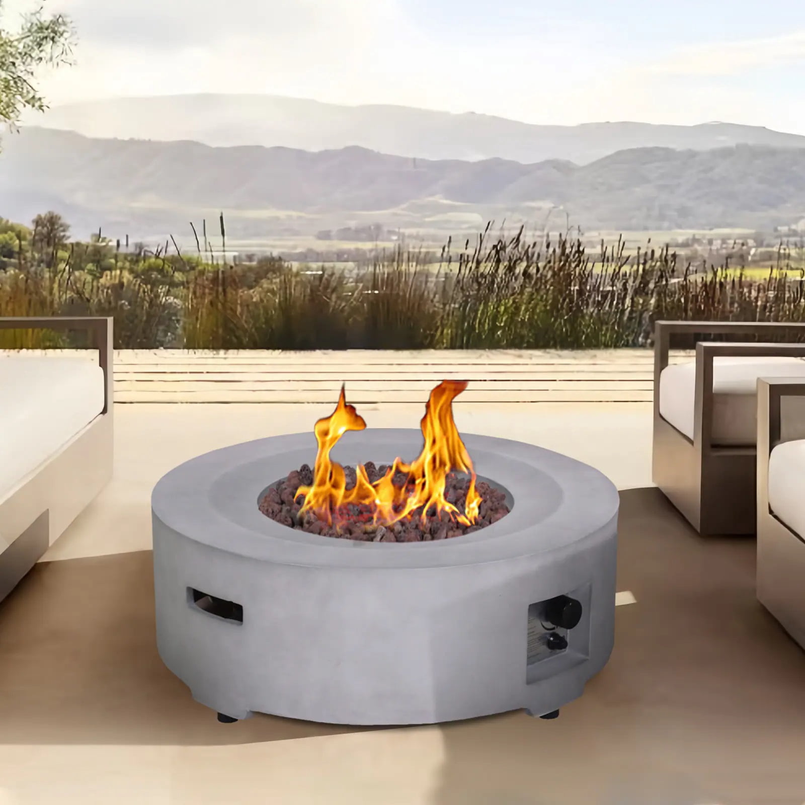 Outdoor Round Propane Gas Smokeless Fire Pit Rain Cover Stable Fire Fire Table Quick Ignition Gas Regulator Fireplace