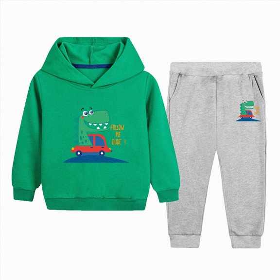 Zuwimk Toddler Boy And Girls Clothes Long Sleeve Hooded Pullover Graphic Print Sweatshirt   Pants 2pcs Fall Winter Outfit Set(T026-Light Green)