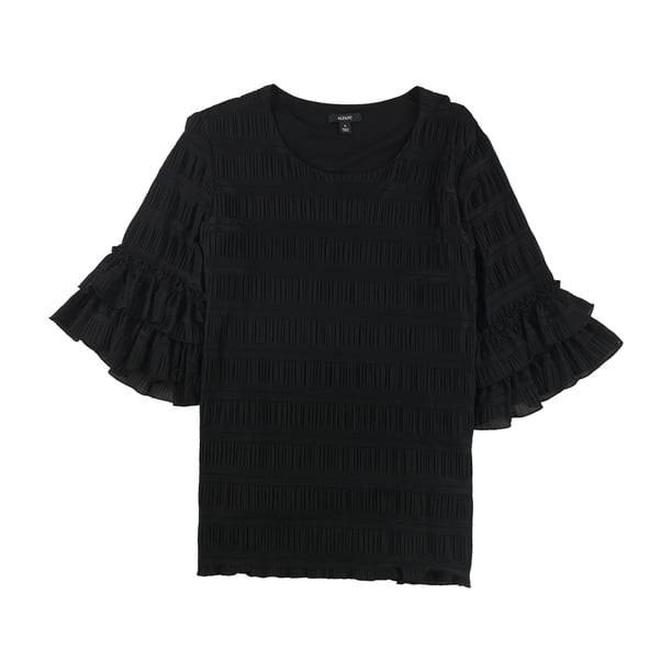 Alfani Blusa con volantes texturizados para mujer, negra, pequeña