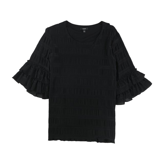 Alfani Blusa con volantes texturizados para mujer, negra, pequeña