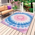 thumbnail image 4 of Outdoor Rug 3x5 ft Blue Pink Tie Dye Outdoor Large Area Rug Non Slip Rubber Bohemian Tribal Style Front Door Mat RV Rug Camping Carpet Patio Outdoor Rugs for Backyard Balcony Deck Porch Indoor, 4 of 9