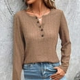thumbnail image 6 of WREESH Womens Fashion T-Shirts V Neck Solid Color Pullover Regular Fit Button Henley Long Sleeve Tops Button Casual T-Shirt Top Blouse Brown, 6 of 9