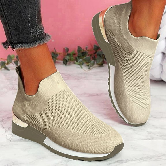 Aayomet Womens Slip on Sneakers Mesh Women Breathable Sports Shoes Outdoor Solid Color Runing Shoes Women's,Khaki 7.5