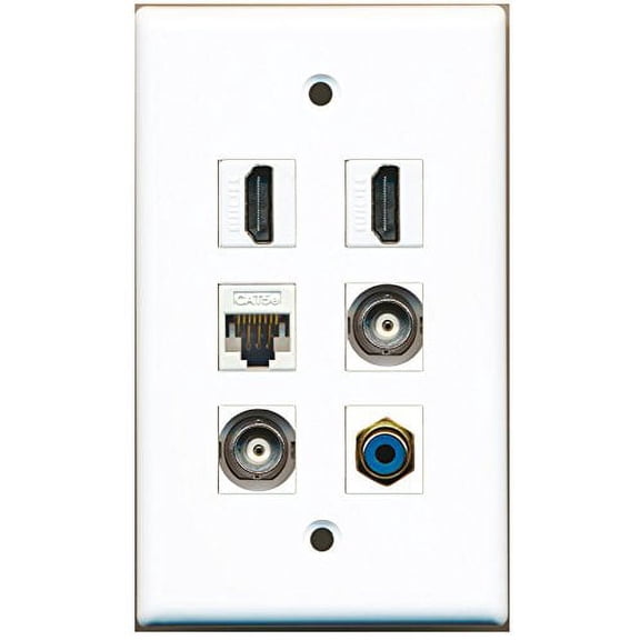 RiteAV - 2 HDMI 1 Port RCA Blue 2 Port BNC 1 Port Cat5e Ethernet White Wall Plate