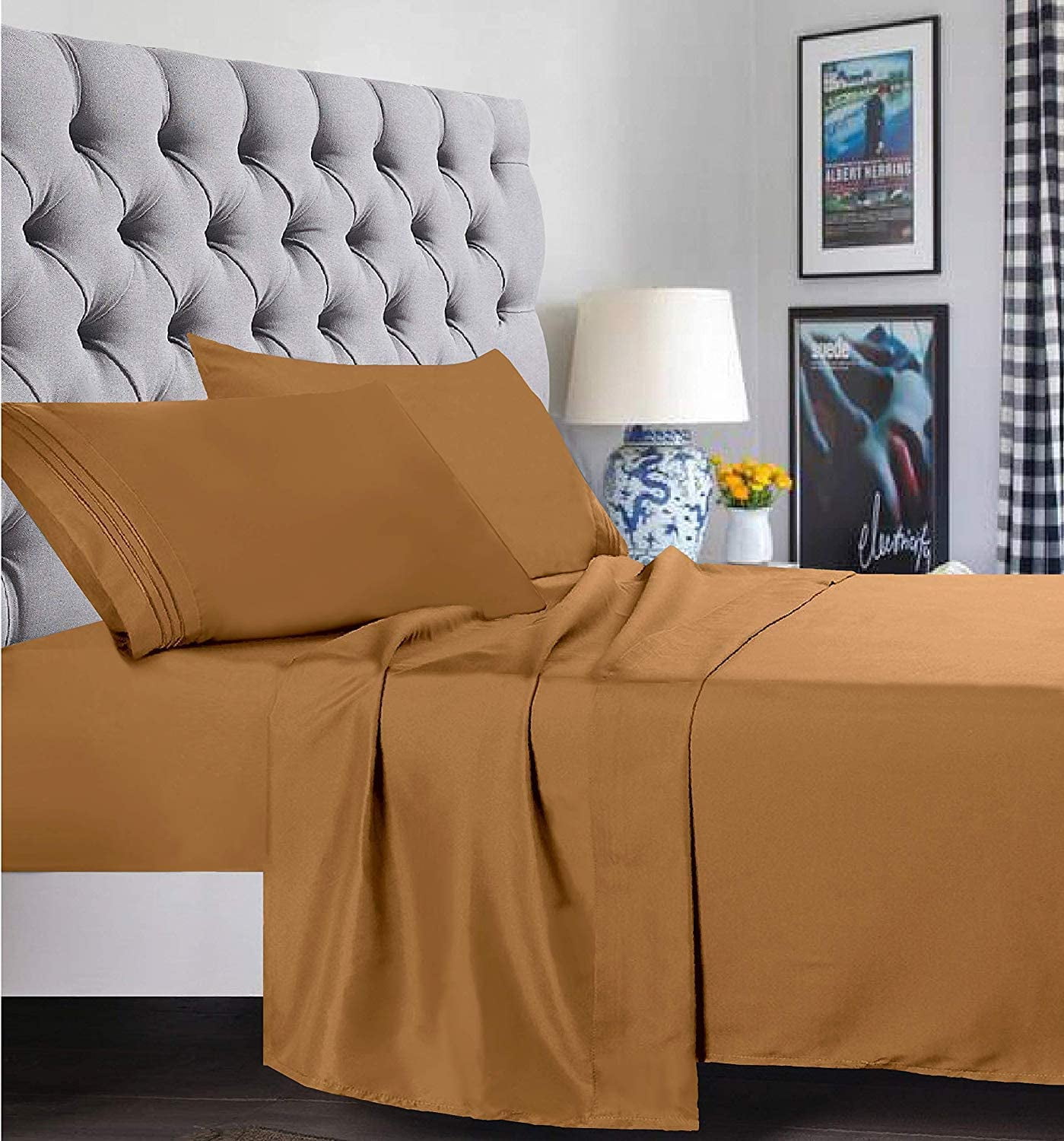 Bed Sheet Set - Brushed Microfiber Bedding - Bedding Sheets & Pillowcases - Deep Pockets - Easy Fit - Breathable & Cooling Sheets, Queen, Bronze