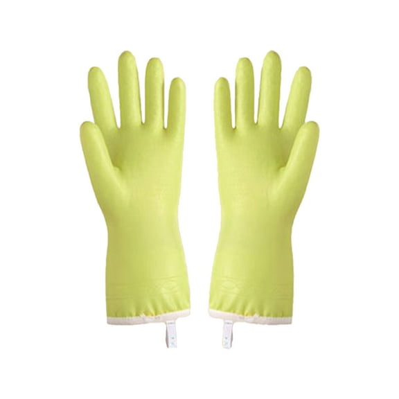 WSZZL Thickened Rubber Dishwashing Gloves, Waterproof, Heat Resistant, Durable, Household Cleaning, Plush Lining for Comfort, Anti-Slip, All Seasons Use