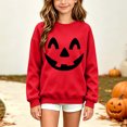 thumbnail image 4 of fnnxnal Hall-oween Sweatshirt for Girls, Red Pumpkin Face Crewneck Pullover Long Sleeve Top, Kids 2-13 Years Fall Outfit.,Size 11-12 T, 4 of 8