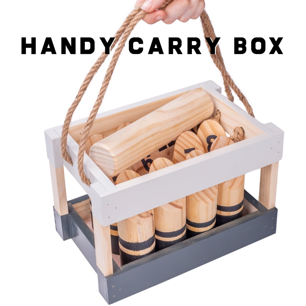 Brybelly Finska, Portable Outdoor Lawn Game, Unique, Traditional Family Game, Premium Wooden Tossing Game Set Perfect for Parties, BBQs, Cookouts, Yard Activities, Comes With Carrying Crate